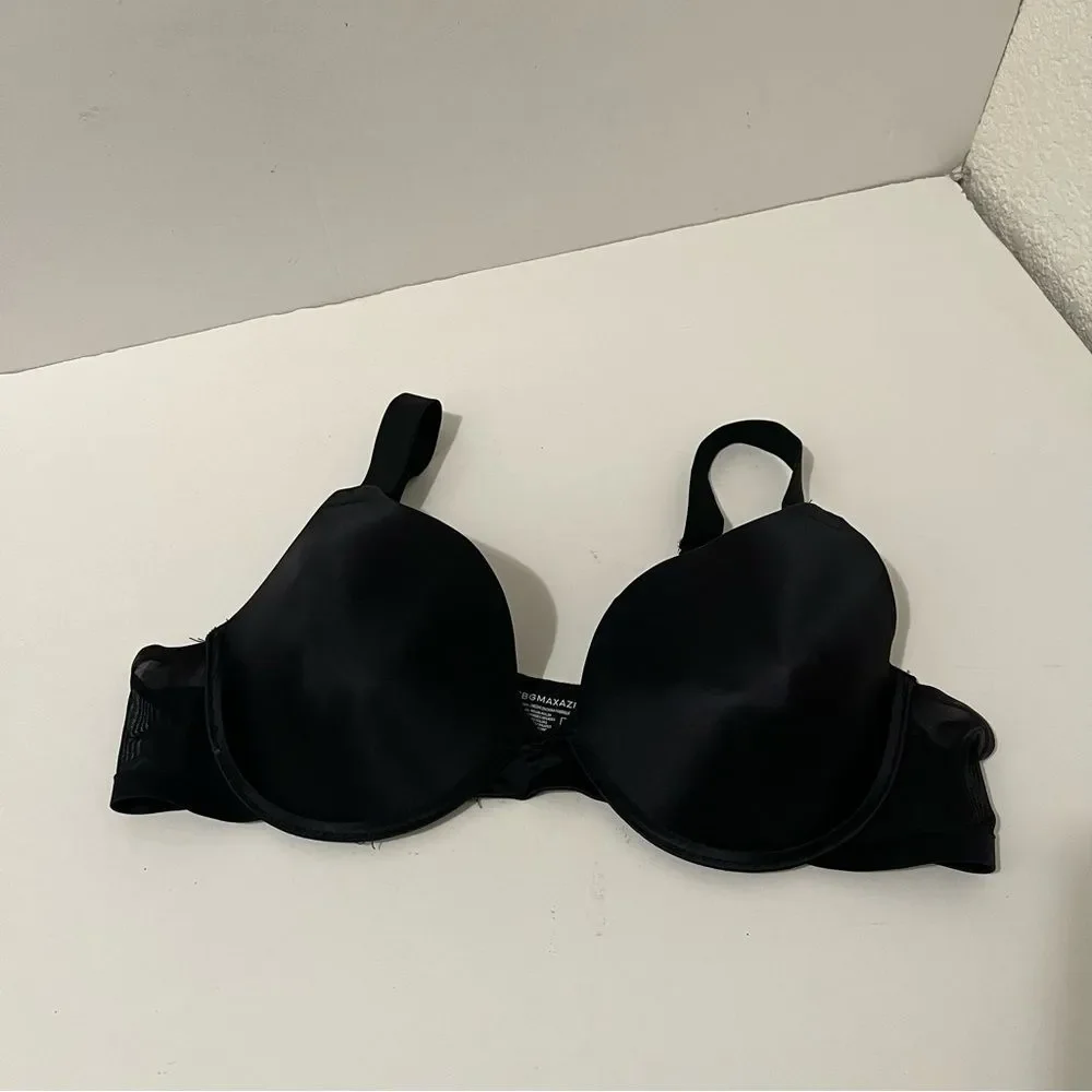 BCBG Maxazria Black Padded Underwire Bra Sheer Mesh Side Panels Womens Size 38C